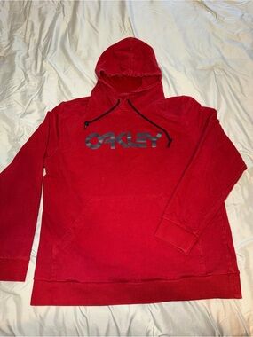 Oakley Red Men's Logo Hoodie with Black Drawstrings